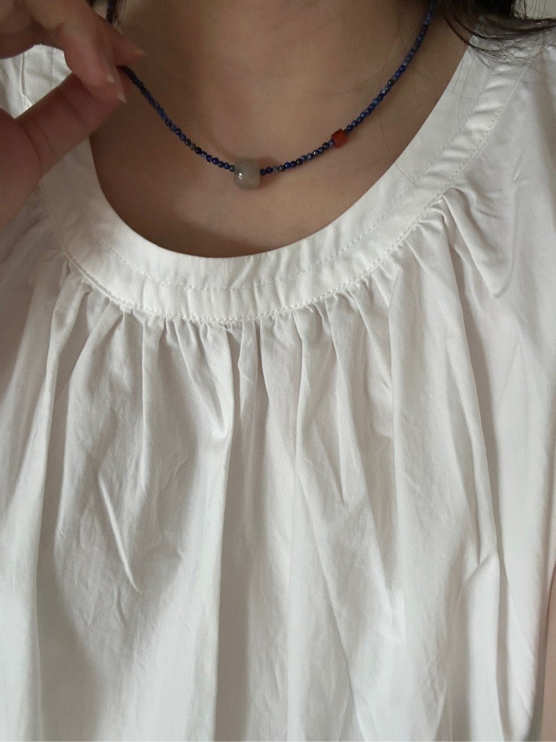 Lapis Lazuli Grey Agate Beaded Necklace,Lumivault.