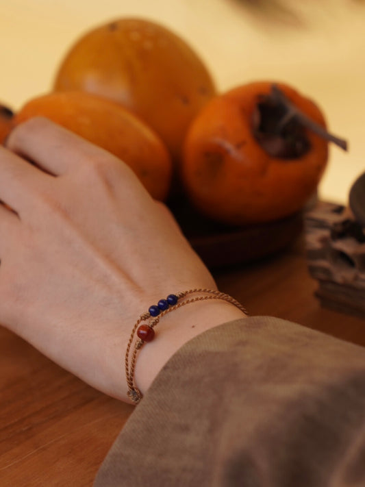 Lapis Lazuli South Red Agate Braided Beaded Bracelet - Lumivault