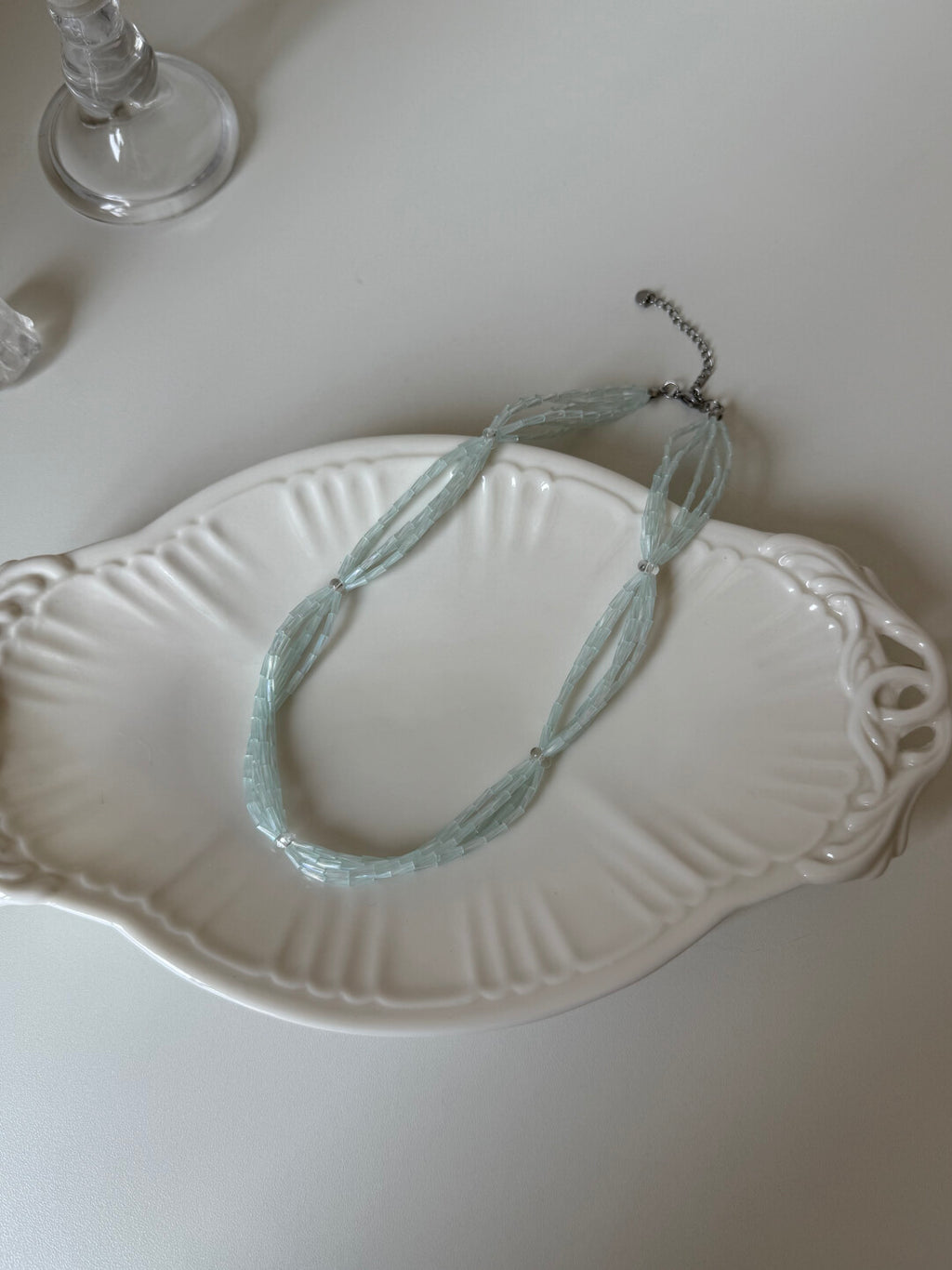Light Blue Layered Beaded Necklace,Lumivault.