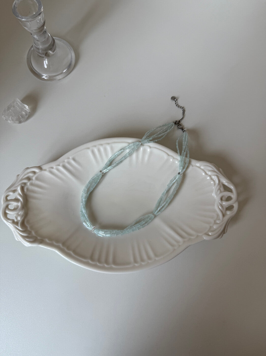 Light Blue Layered Beaded Necklace,Lumivault.