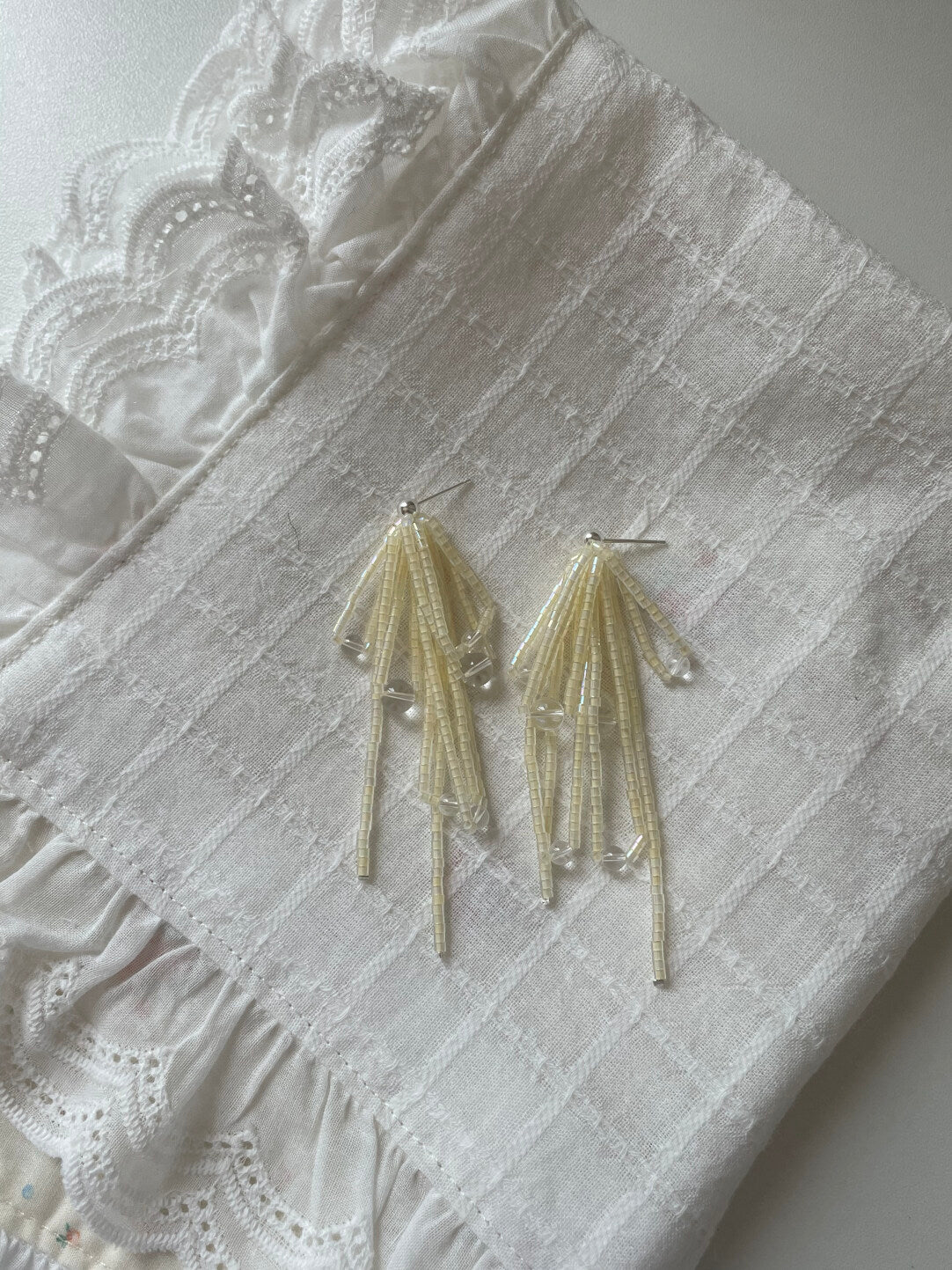 Light Yellow Glitter Beaded Earrings,Lumivault.