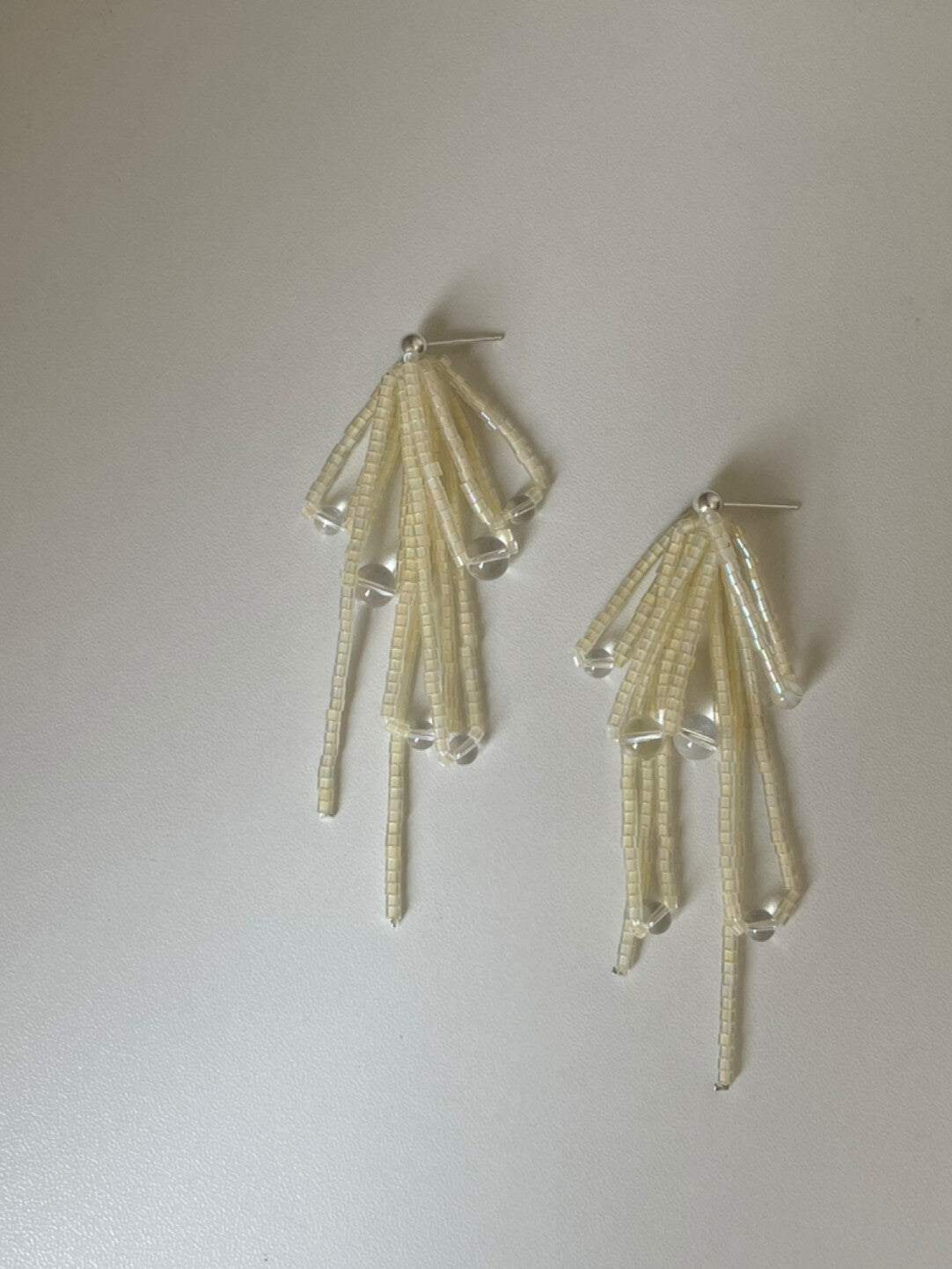 Light Yellow Glitter Beaded Earrings,Lumivault.