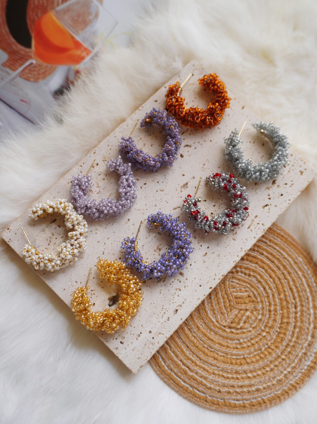 Light Color Beaded Hoop Earrings,Lumivault.