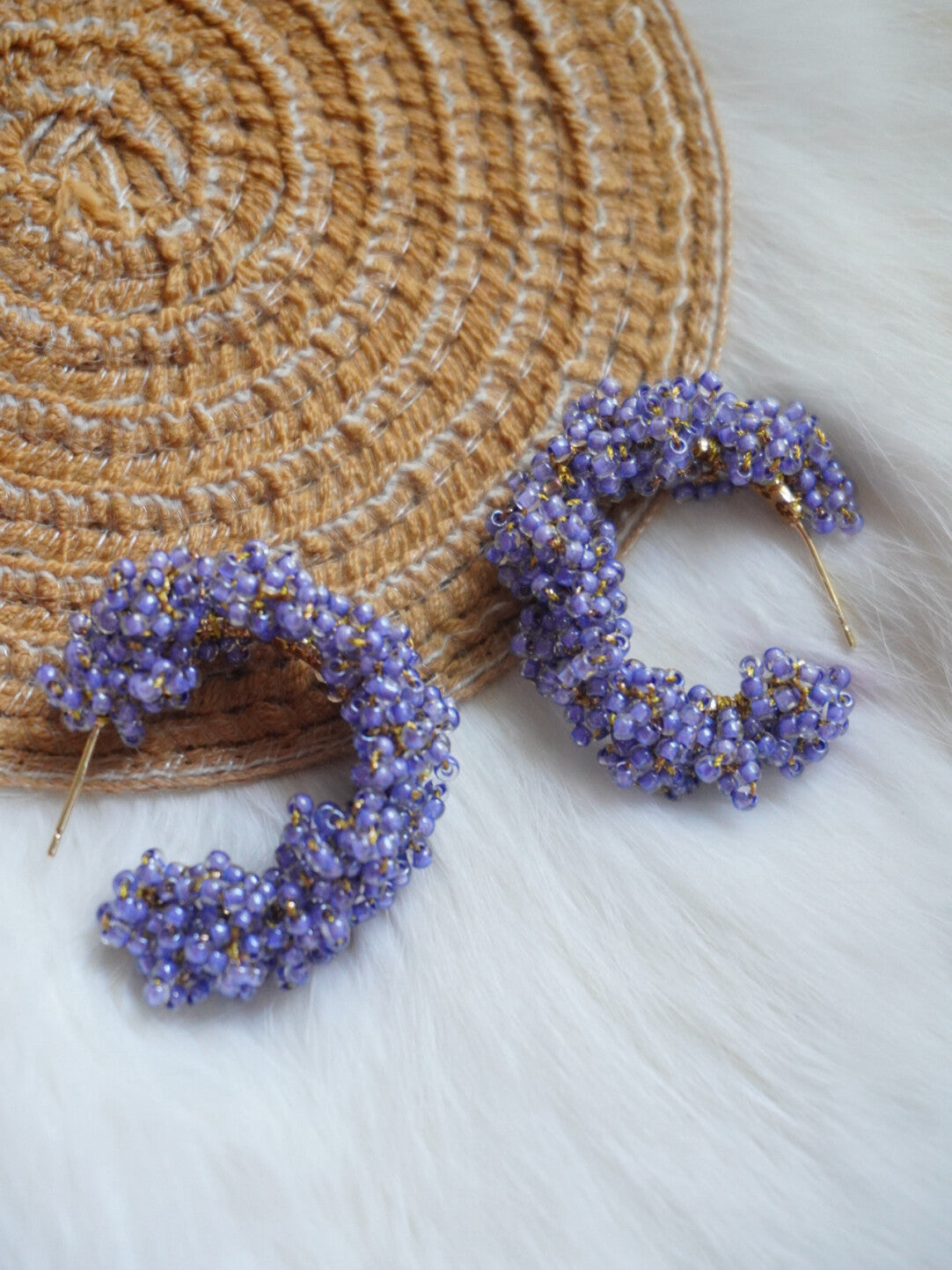 Light Color Beaded Hoop Earrings,Jacaranda / Studs,Lumivault.