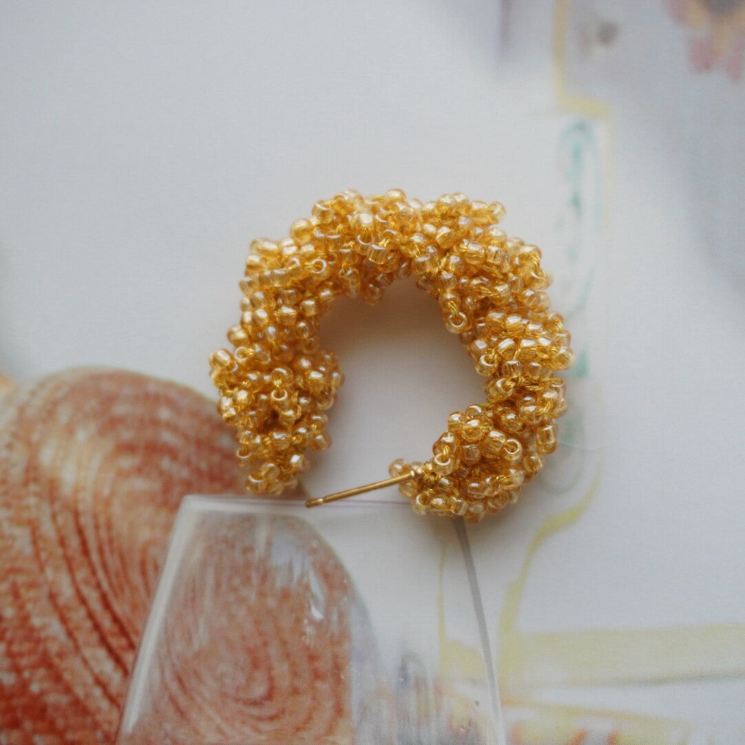 Light Color Beaded Hoop Earrings,Ginkgo Biloba / Studs,Lumivault.