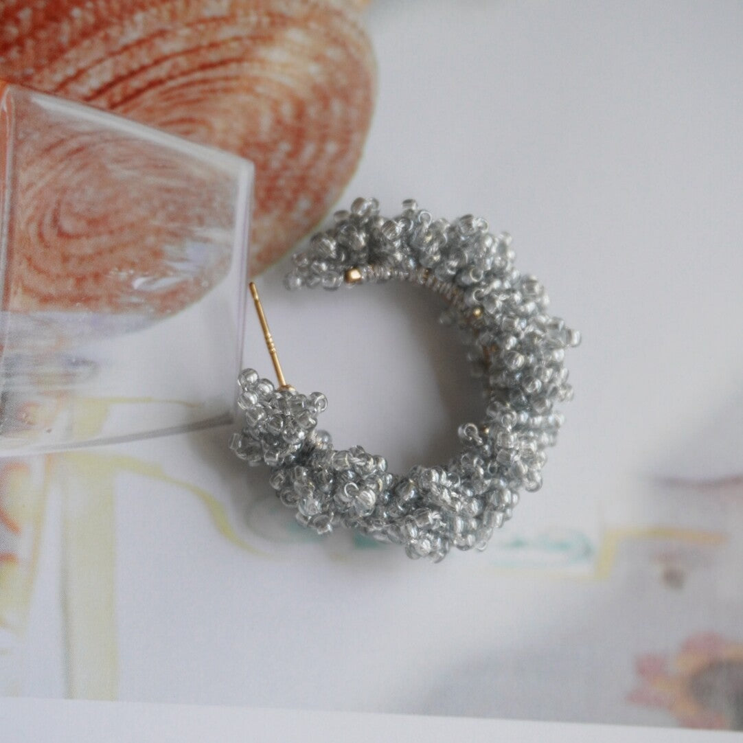 Light Color Beaded Hoop Earrings,Silver Gray / Studs,Lumivault.