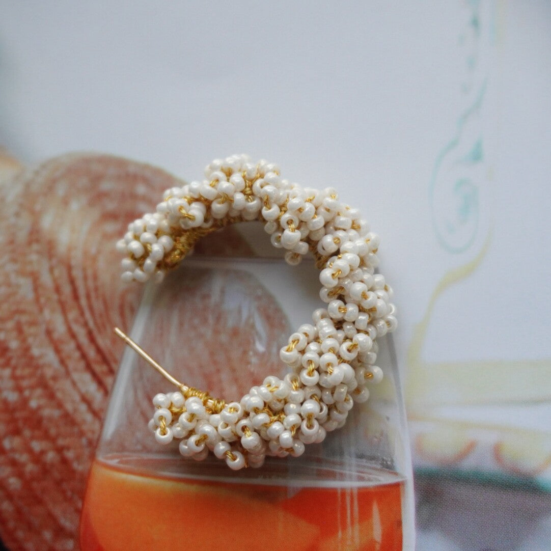 Light Color Beaded Hoop Earrings,White / Studs,Lumivault.
