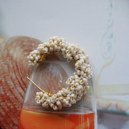 Light Color Beaded Hoop Earrings,White / Studs,Lumivault.