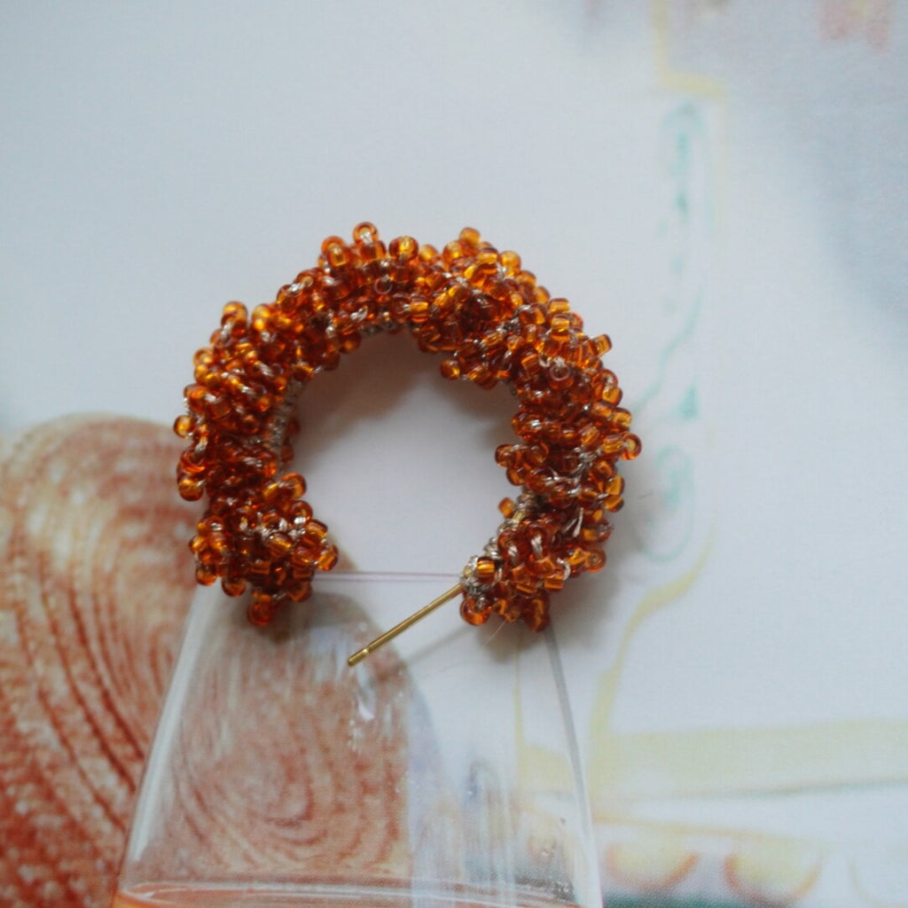 Light Color Beaded Hoop Earrings,Honey / Studs,Lumivault.