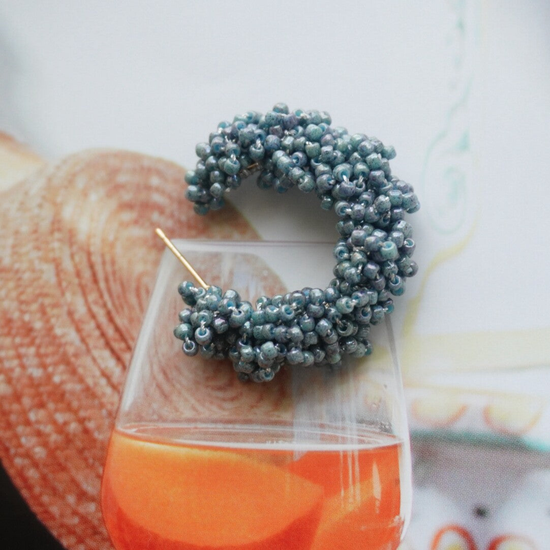 Light Color Beaded Hoop Earrings,Dark Blue / Studs,Lumivault.