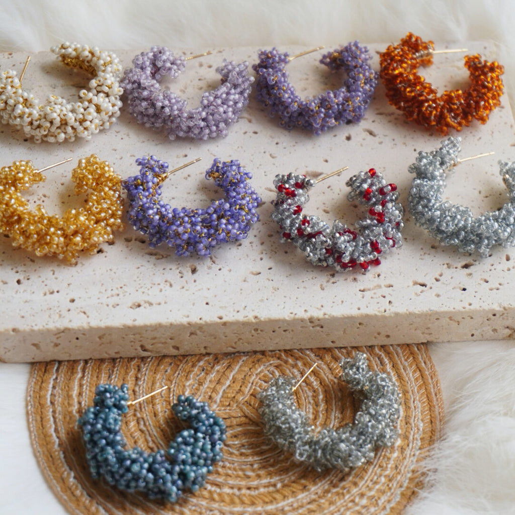 Light Color Beaded Hoop Earrings,Lumivault.