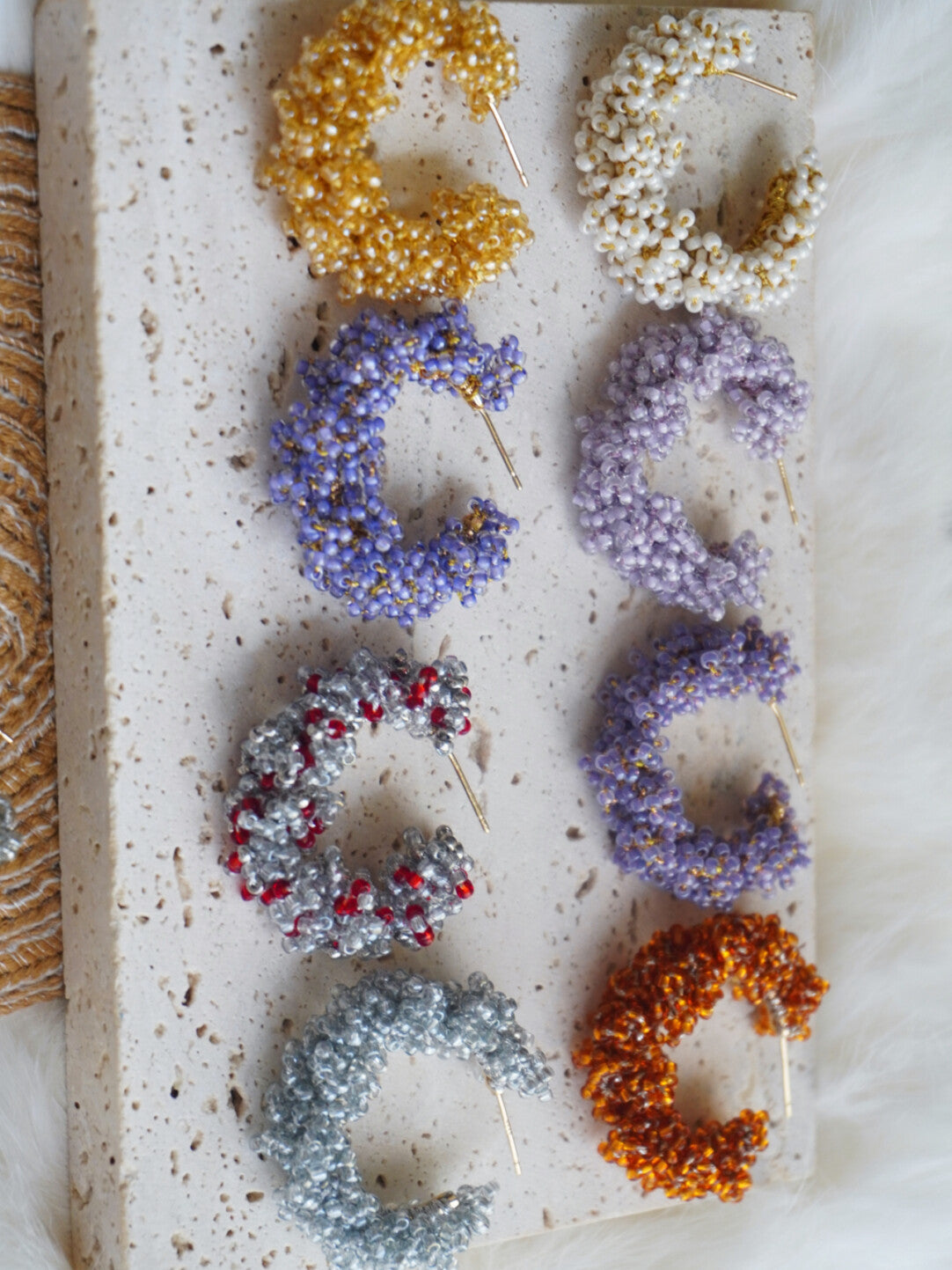 Light Color Beaded Hoop Earrings,Lumivault.