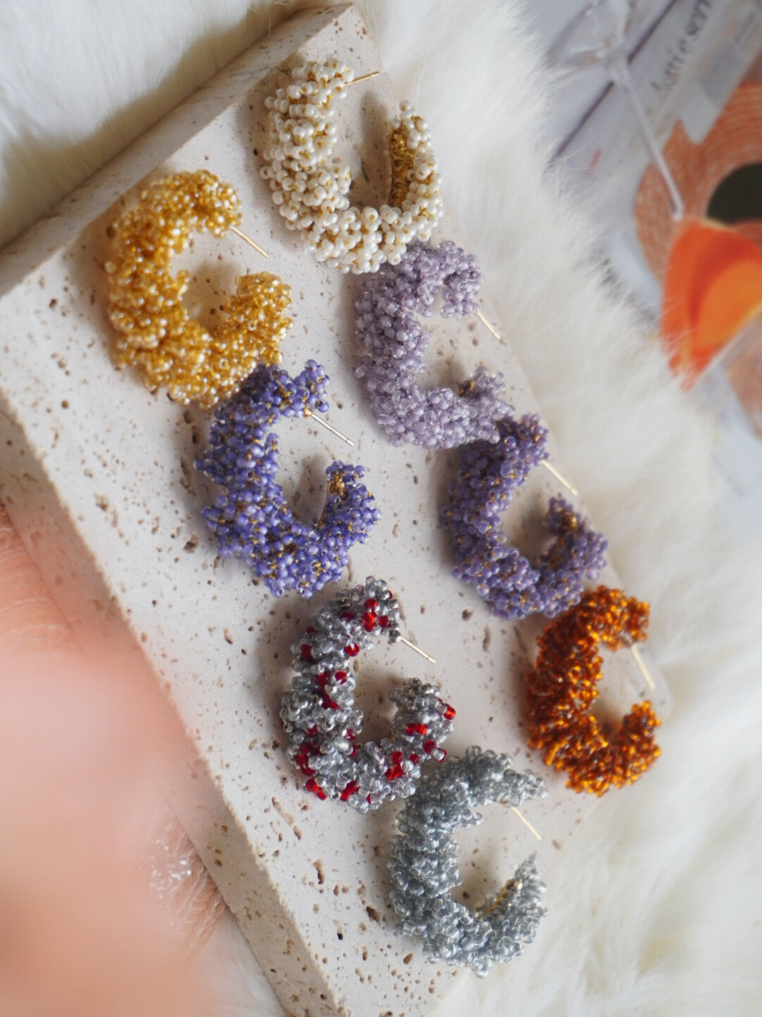 Light Color Beaded Hoop Earrings,Lumivault.