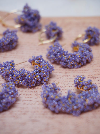 Light Color Beaded Hoop Earrings,Lavender Purple / Studs,Lumivault.