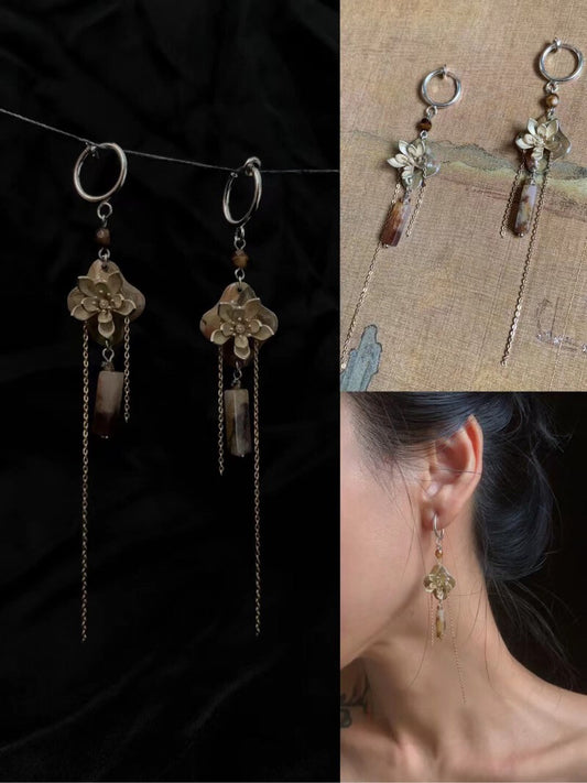 Lotus Beaded Long Earrings