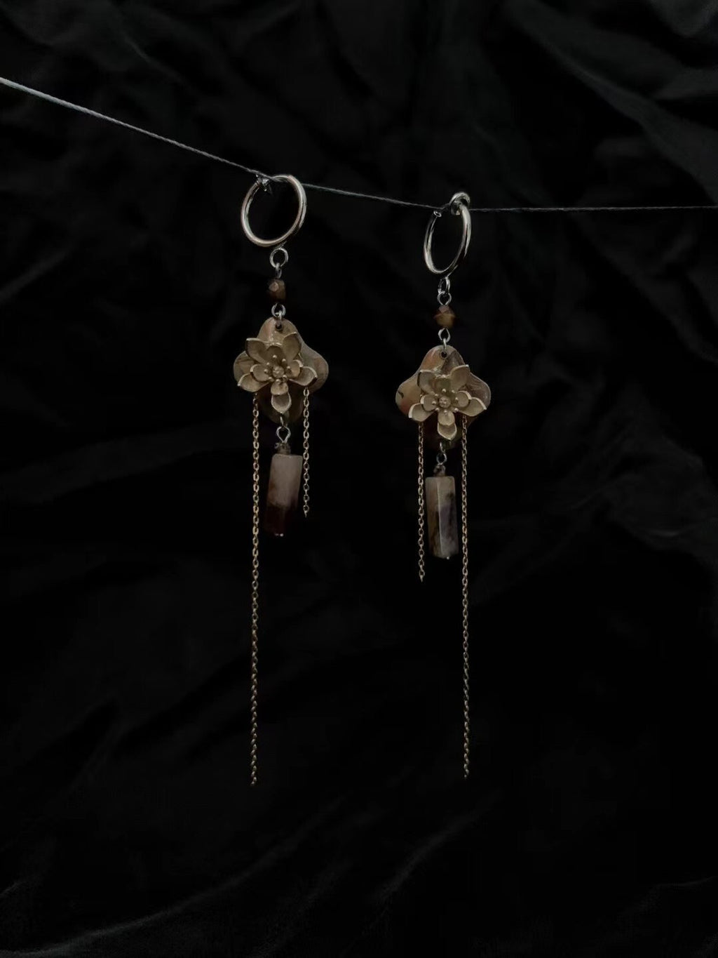 Lotus Beaded Long Earrings,Lumivault.