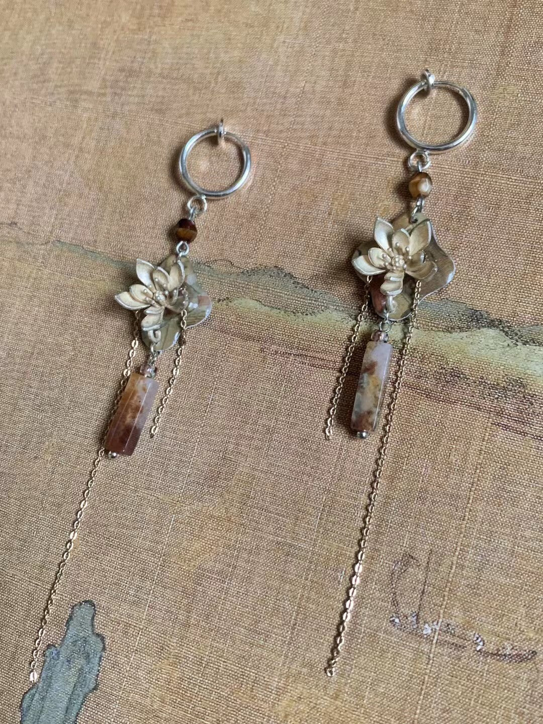 Lotus Beaded Long Earrings