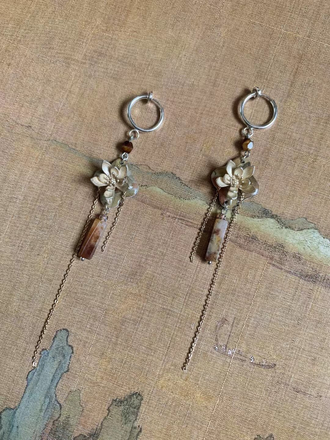 Lotus Beaded Long Earrings