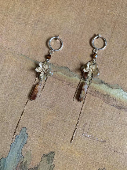 Lotus Beaded Long Earrings