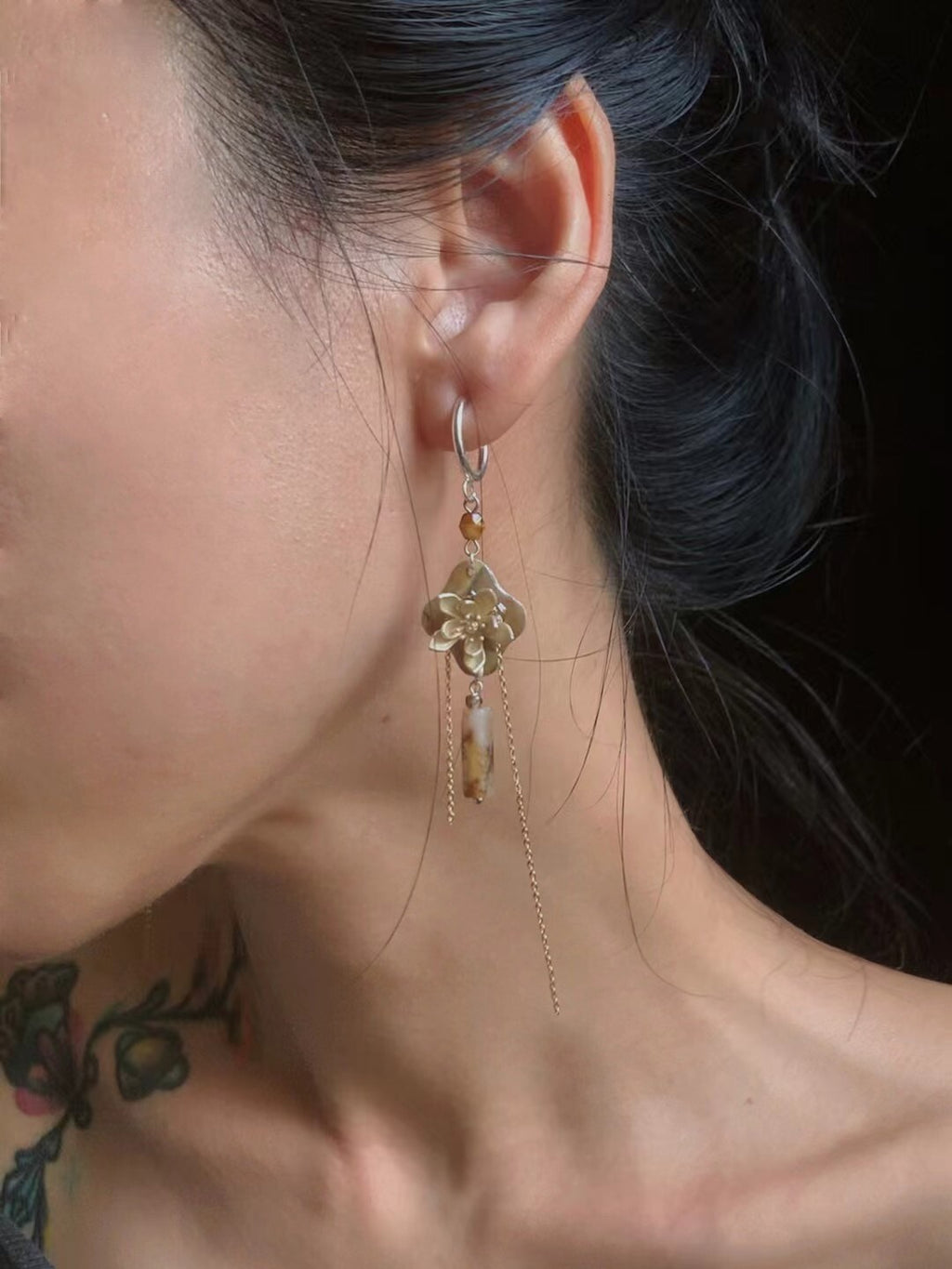 Lotus Beaded Long Earrings,Lumivault.