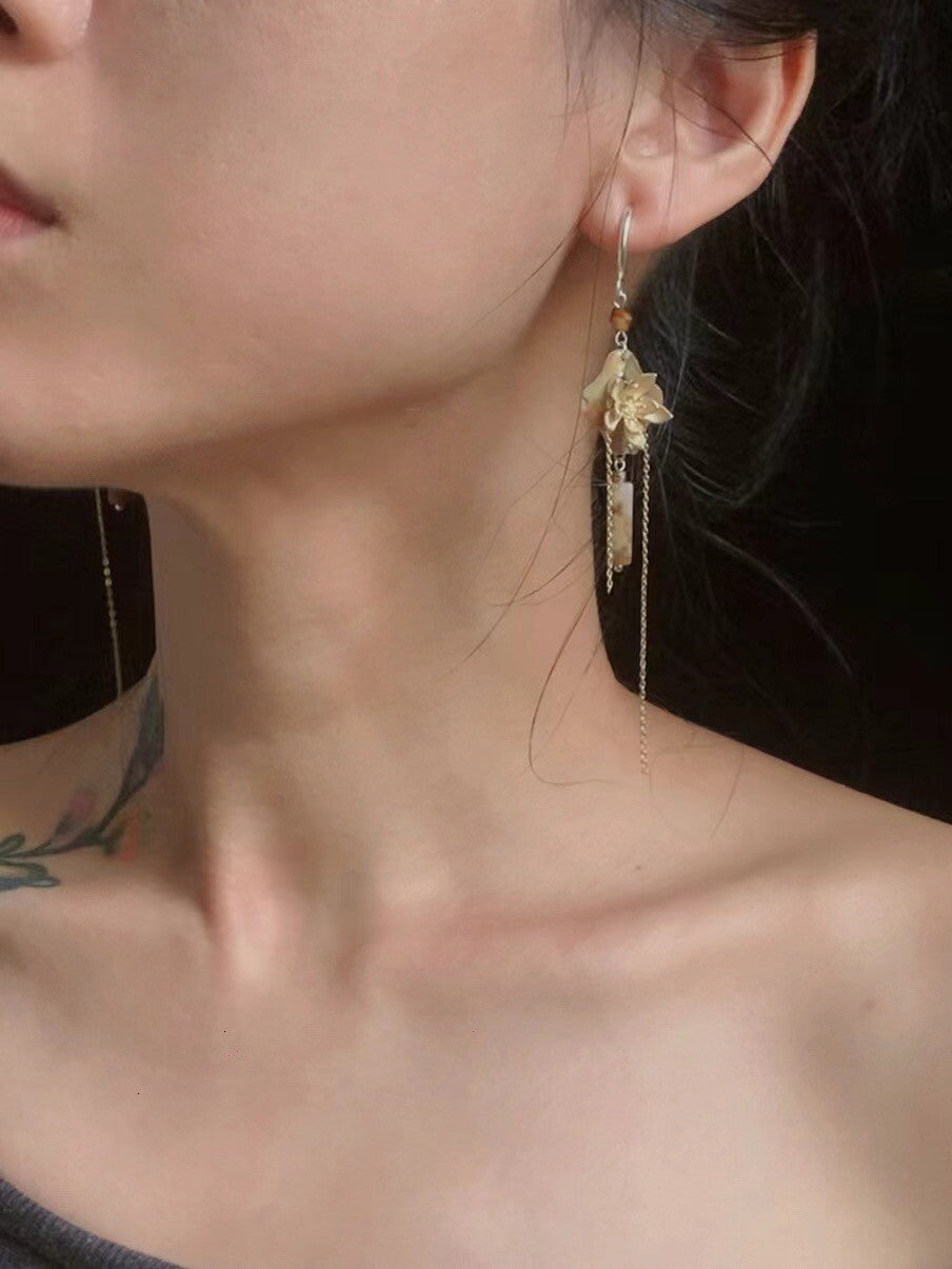Lotus Beaded Long Earrings,Lumivault.