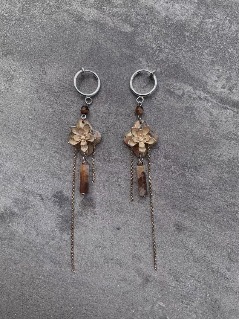 Lotus Beaded Long Earrings