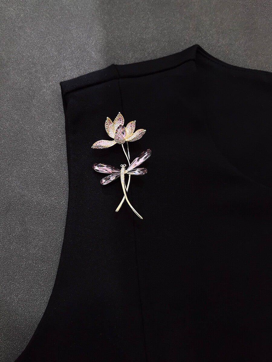 Lotus Dragonfly Brooch,Lumivault.