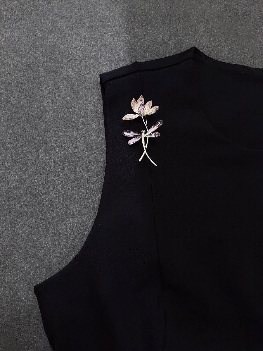 Lotus Dragonfly Brooch,Lumivault.