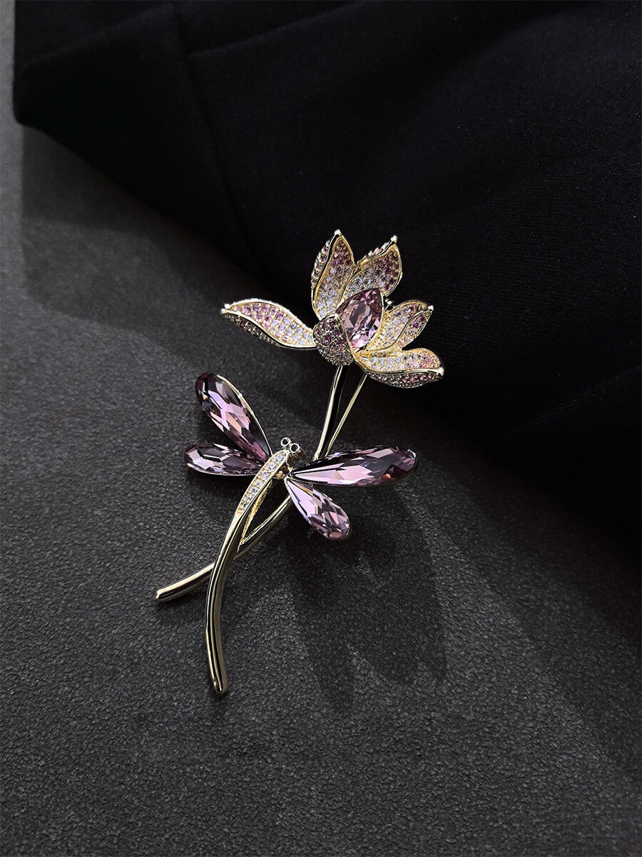 Lotus Dragonfly Brooch,Lumivault.