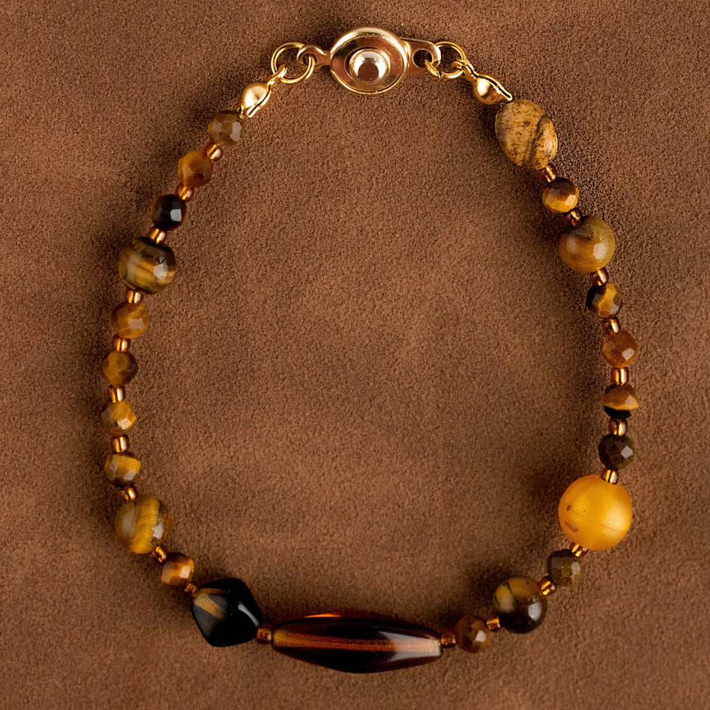 Maillard Caramel Tiger's Eye Beaded Necklace,Bracelet,Lumivault.