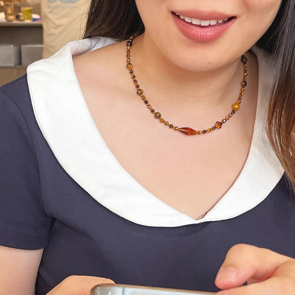 Maillard Caramel Tiger's Eye Beaded Necklace,Lumivault.