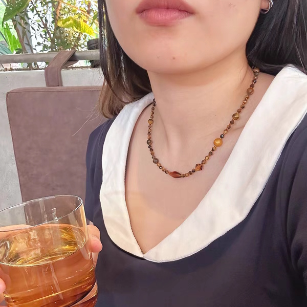 Maillard Caramel Tiger's Eye Beaded Necklace,Lumivault.