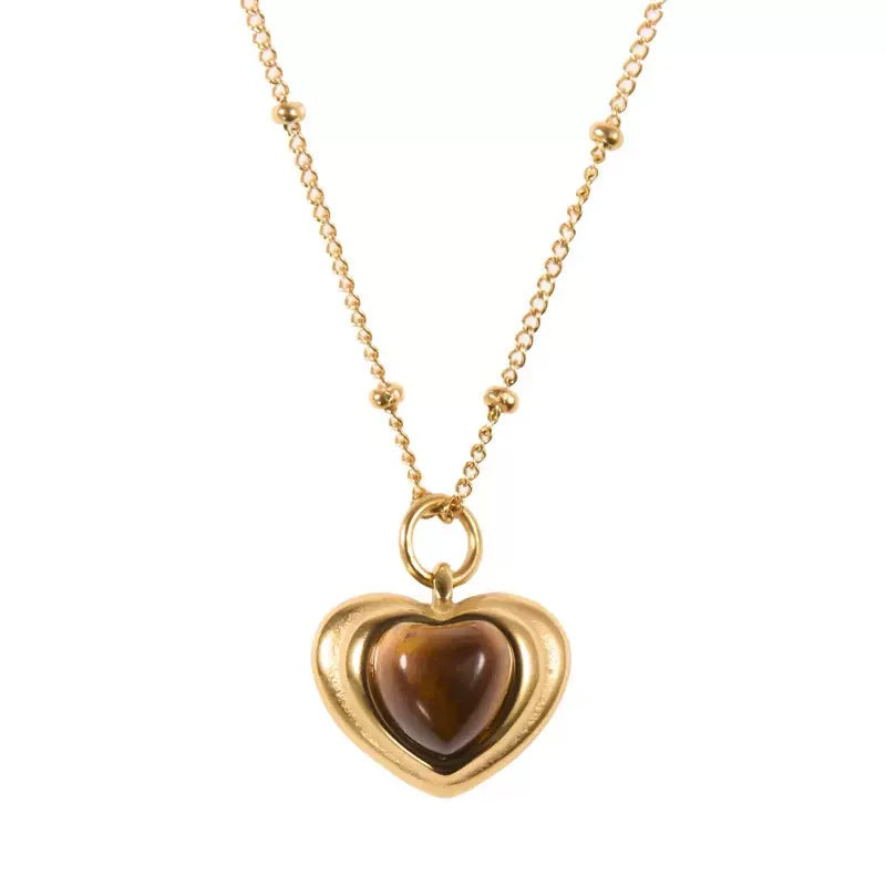 Maillard Tiger's Eye Beaded Necklace,Love Pendant Necklace,Lumivault.