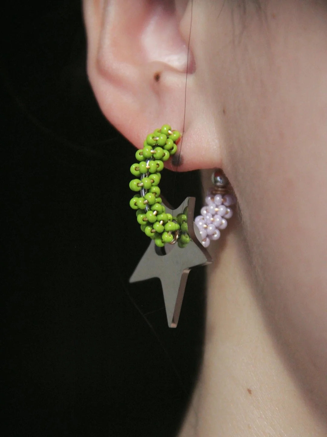 Metal Star Beaded Hoop Earrings,Lumivault.