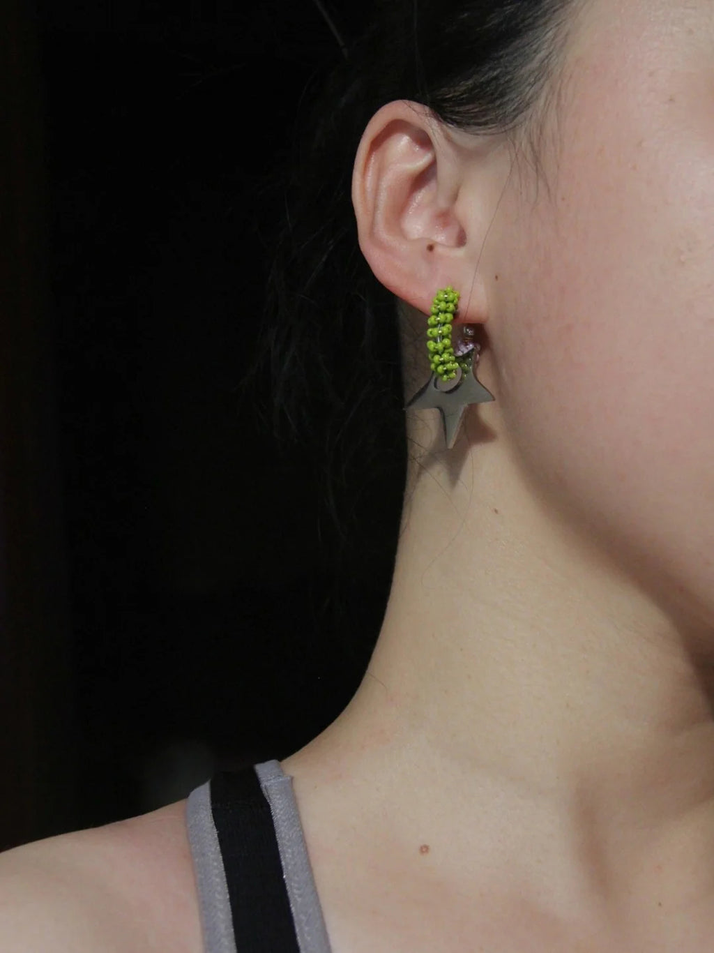 Metal Star Beaded Hoop Earrings,Lumivault.