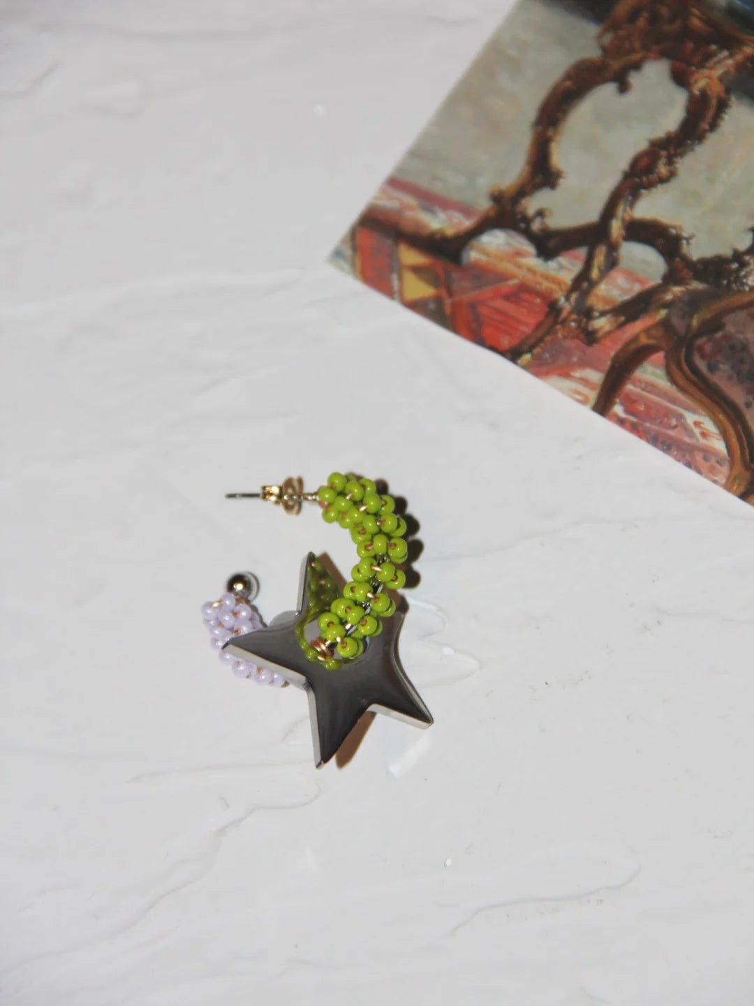Metal Star Beaded Hoop Earrings,Lumivault.