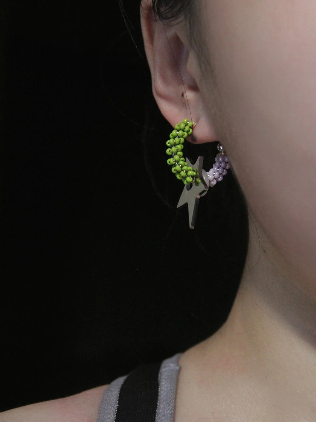 Metal Star Beaded Hoop Earrings,Lumivault.