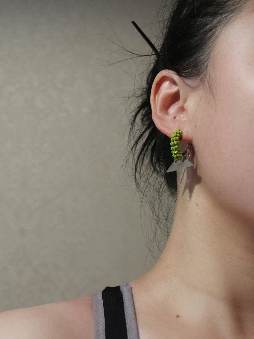 Metal Star Beaded Hoop Earrings,Lumivault.