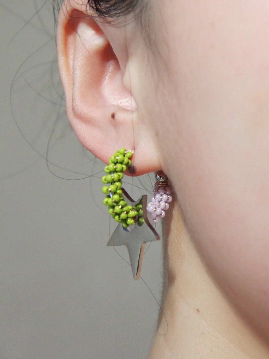 Metal Star Beaded Hoop Earrings,Lumivault.