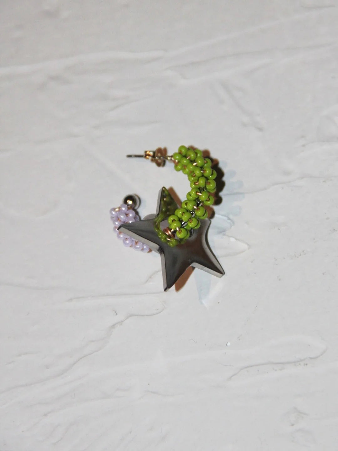 Metal Star Beaded Hoop Earrings,Lumivault.