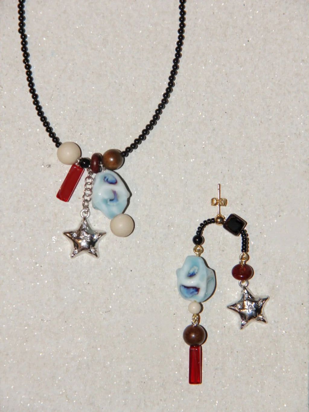 Metal Star Irregular Blue Stone Earrings,Lumivault.