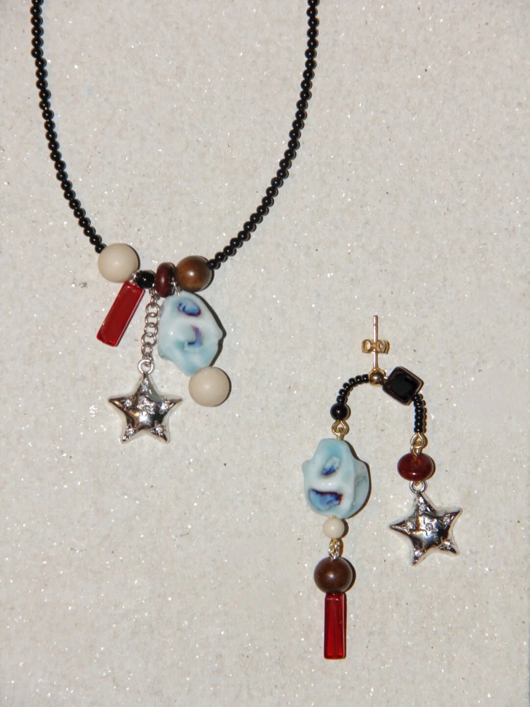 Metal Star Irregular Blue Stone Earrings,Lumivault.