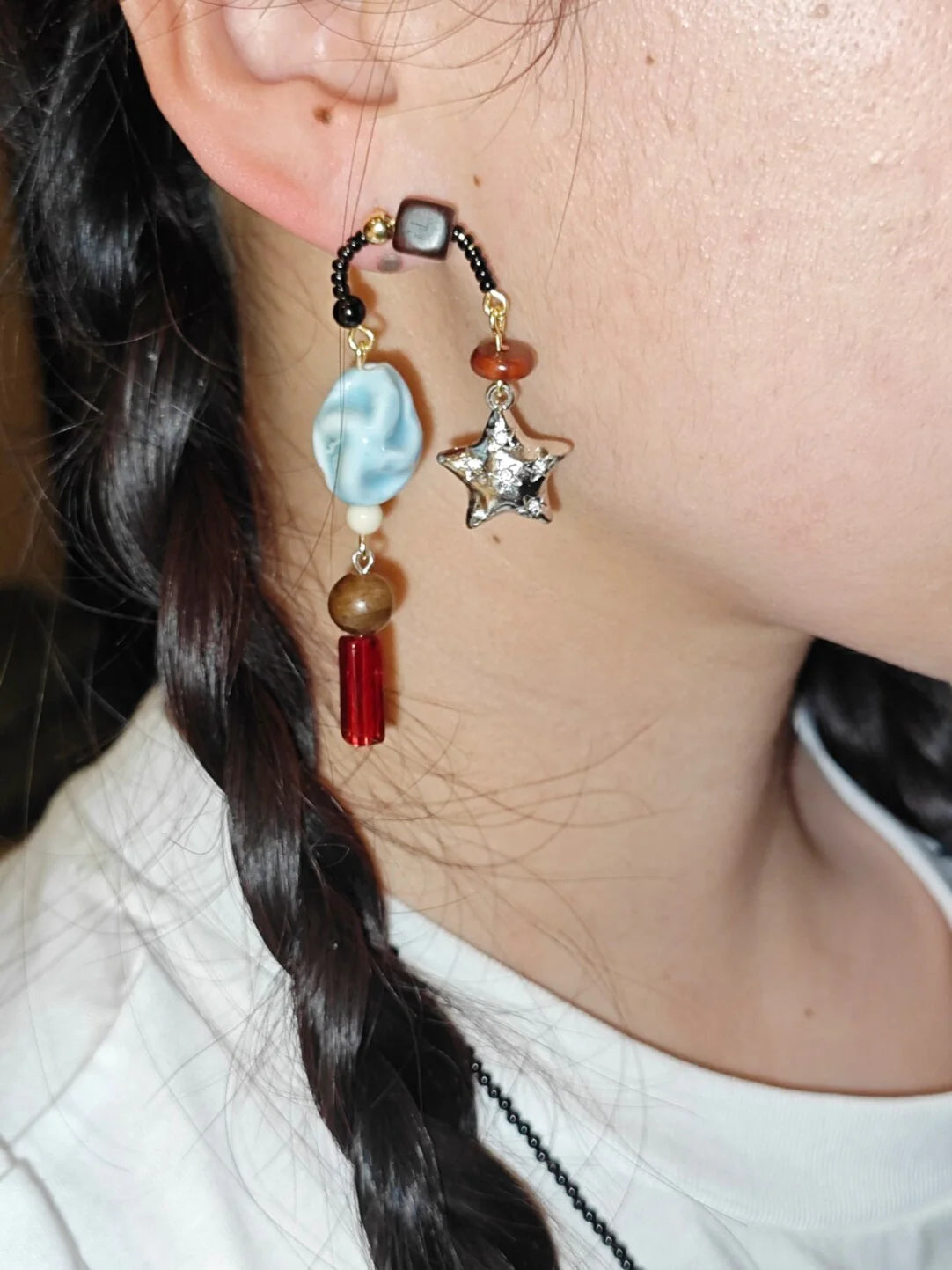 Metal Star Irregular Blue Stone Earrings,Lumivault.