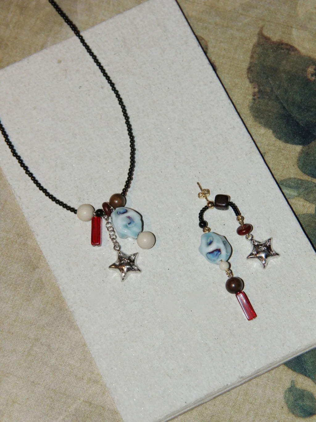 Metal Star Irregular Blue Stone Earrings,Lumivault.