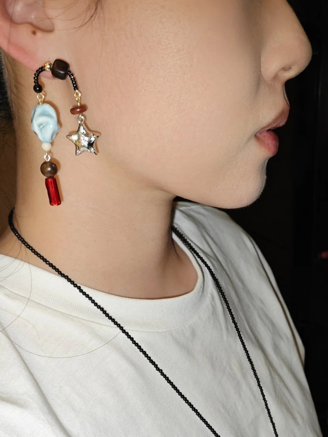 Metal Star Irregular Blue Stone Earrings,Lumivault.