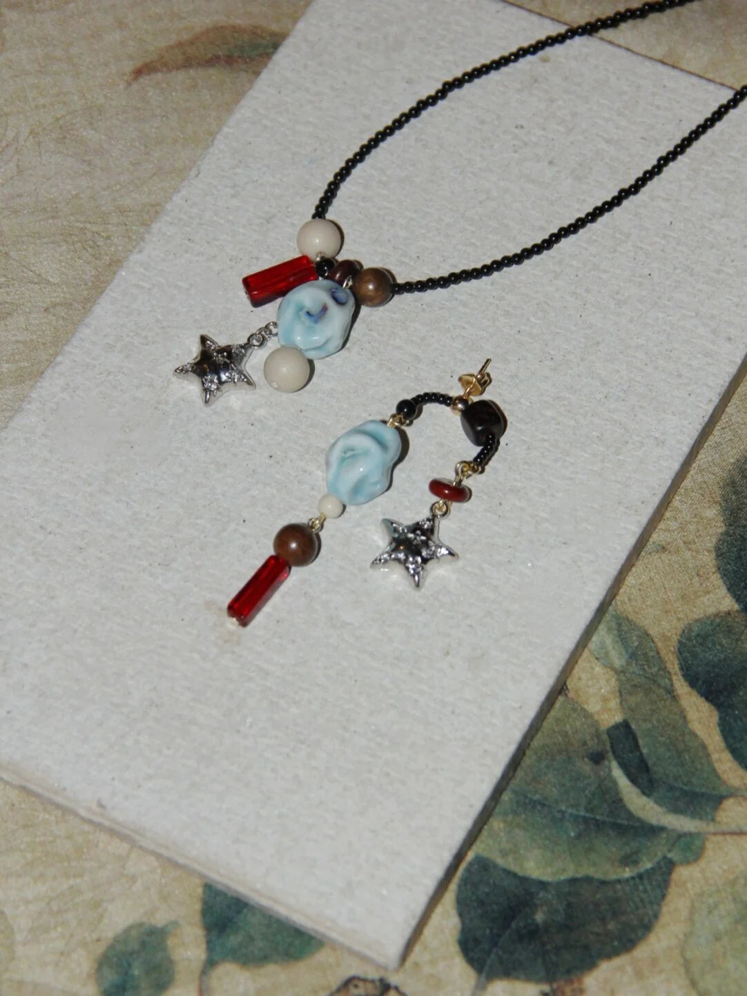 Metal Star Irregular Blue Stone Earrings,Lumivault.