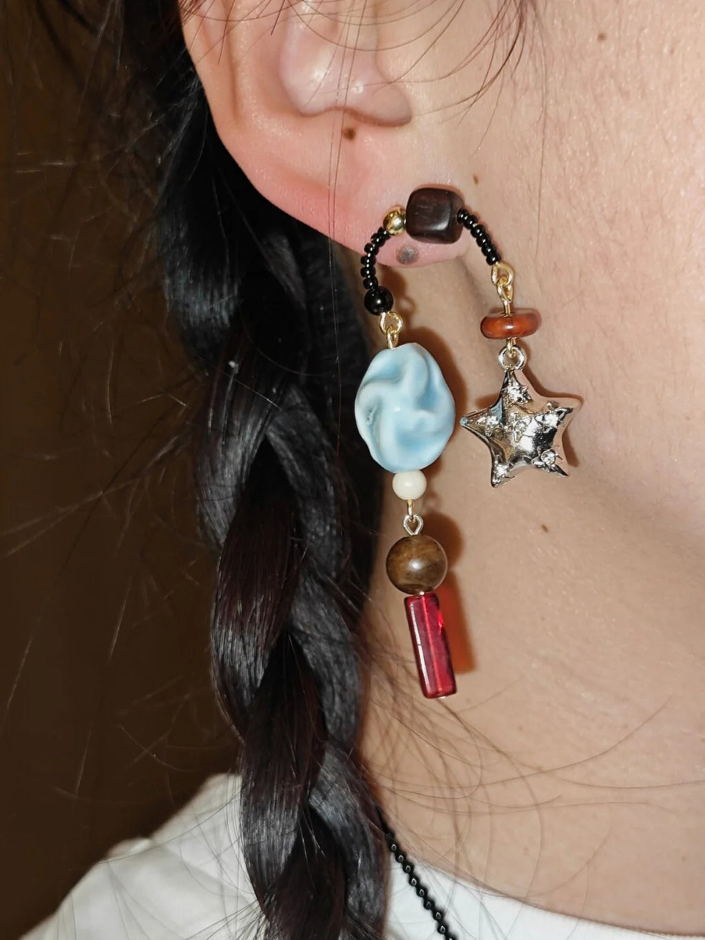 Metal Star Irregular Blue Stone Earrings,Lumivault.