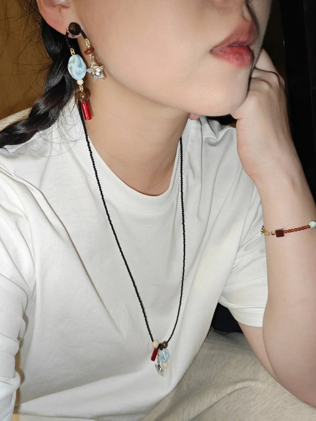 Metal Star Irregular Blue Stone Earrings,Lumivault.