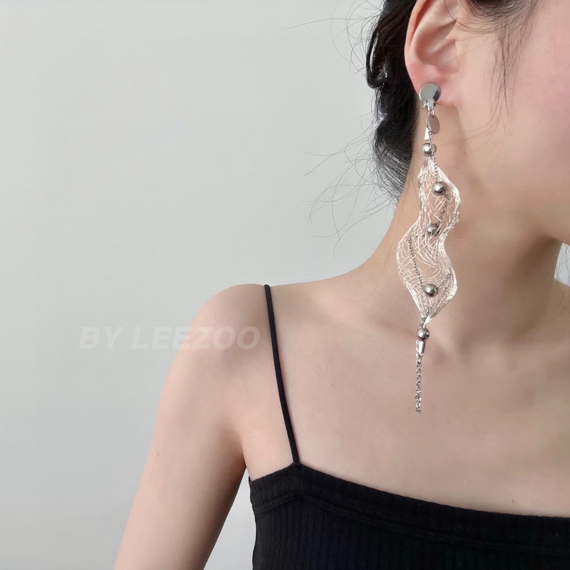 Metal Wire Woven Wave Long Earring,Lumivault.