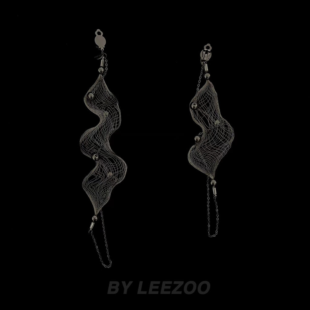 Metal Wire Woven Wave Long Earring,Lumivault.